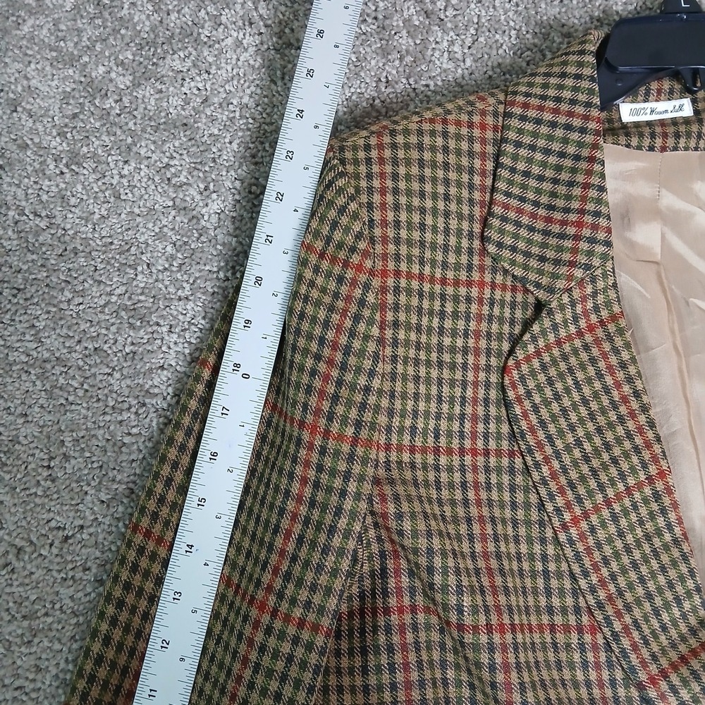 Doncaster Silks 100% Woven Silk Plaid Blazer Jacket Brown Green Red Womens 6 - Picture 7 of 14